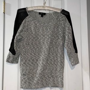 BCX Gray Sparkle Sweater with Black Chiffon Detail